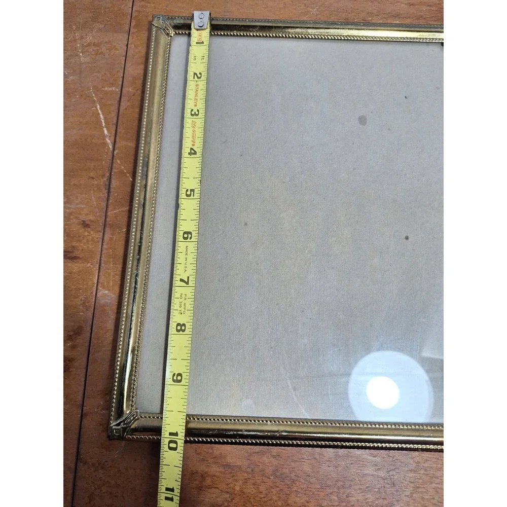 Vintage Gold Tone Metal Beaded 8x10 Picture Frame Tabletop Easel Back